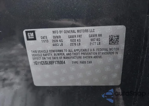 2014 Chevrolet Malibu 1Lt из США, поврежденный, VIN 1G11C5SL8EF176064